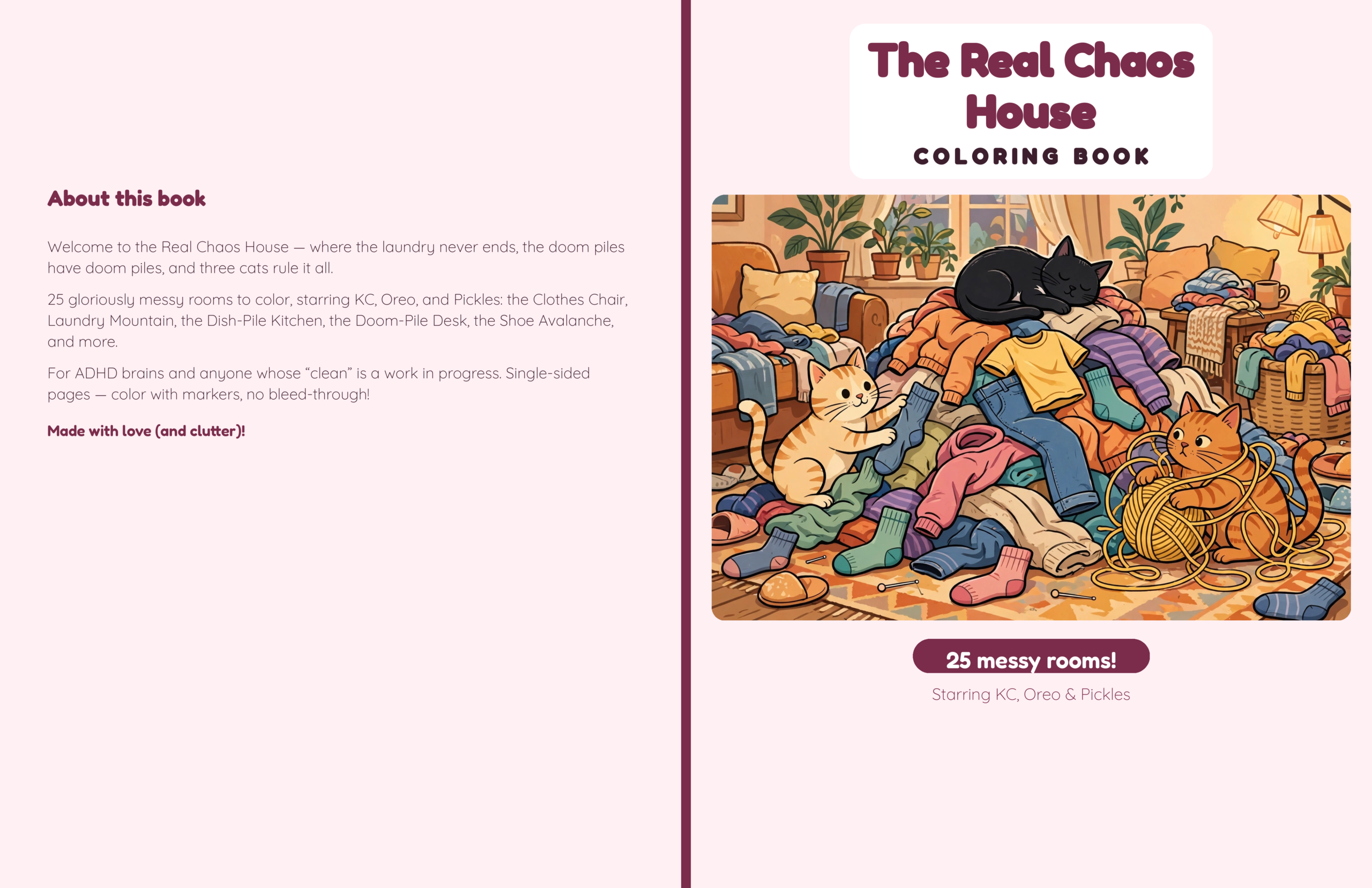 The Real Chaos House Coloring Book: 25 Messy Rooms & the Cats Who Rule Them